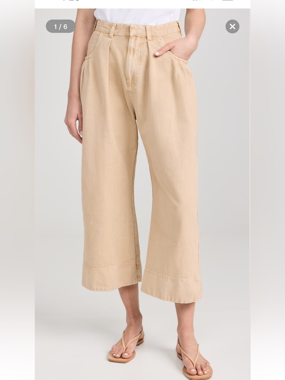 Free People Relaxed Wide-Leg Cropped Pants in Beige